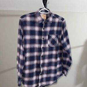 Telluride Clothing Co Flannel Shirt Mens Size M Navy Orange Plaid Button Down